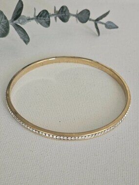 Vintage Monet Gold Tone Rhinestone Slim Bangle Bracelet Signed Classic